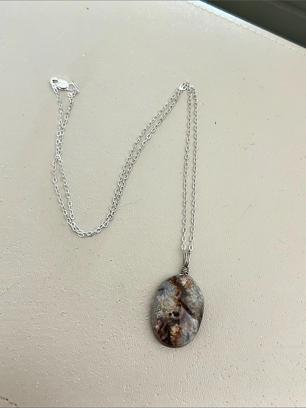 Natural Stone Pendant Necklace in Gray & Brown